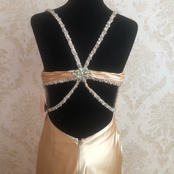 BNWT Blush gold satin beaded gown - Picture 7 of 14